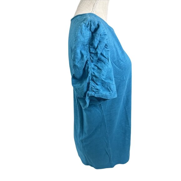 Style & Co. Turquoise Blue Rouched Short Sleeve Round Neck Cotton T-Shirt XL - Picture 4 of 7